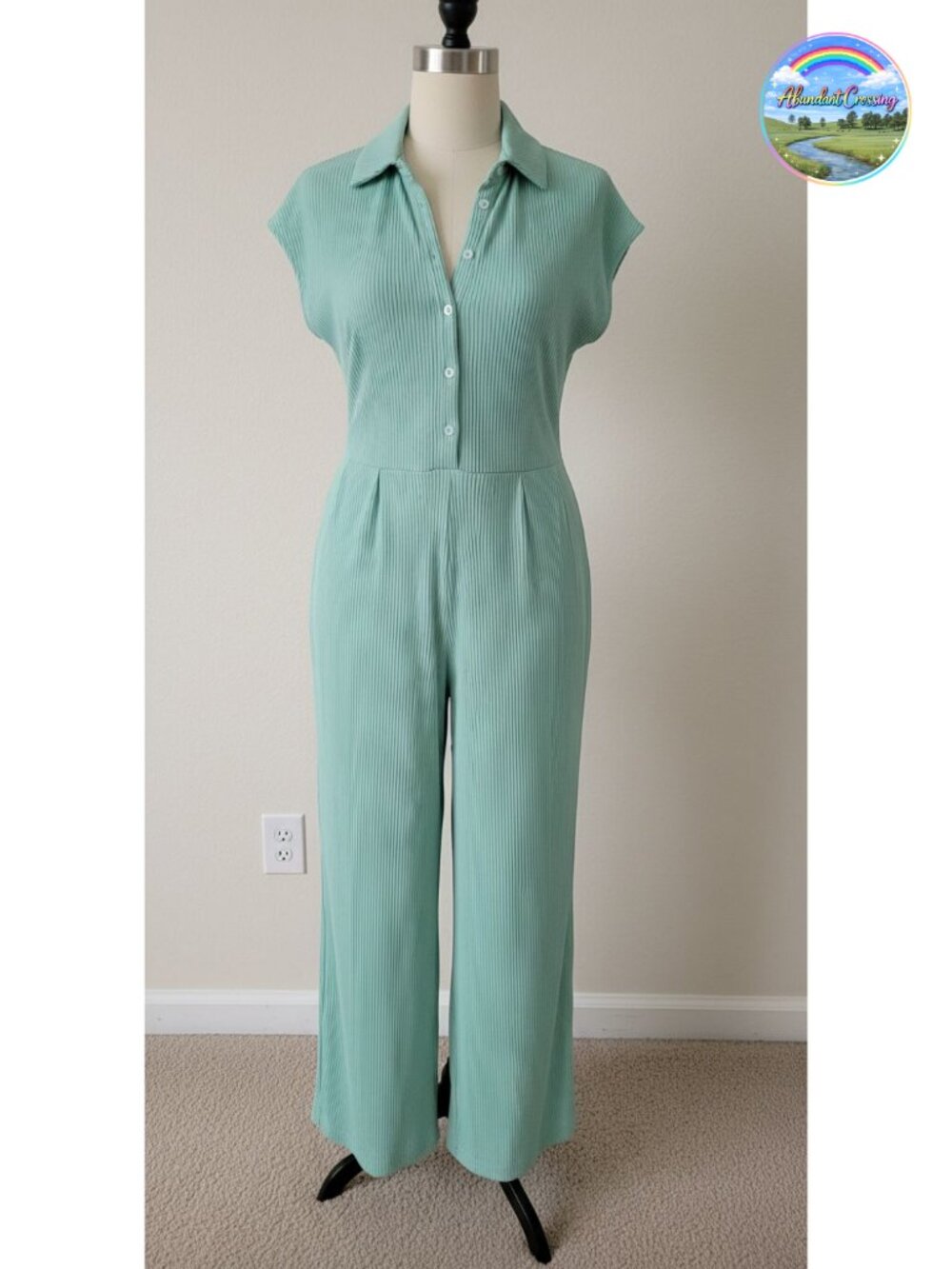 Women's Button Up Wide Leg Jumpsuit Short Sleeve One Piece Romper